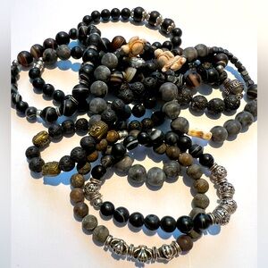10 Different Handmade, Volcanic Lava Beads, Zebra Agate , Jasper Gemstone